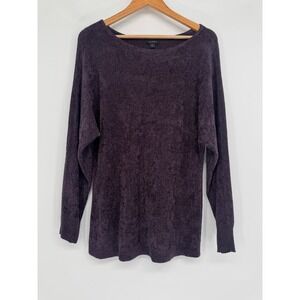 J. Jill Wearever Sweater Women M Purple Textured Knit Boat Neck Relaxed Casual